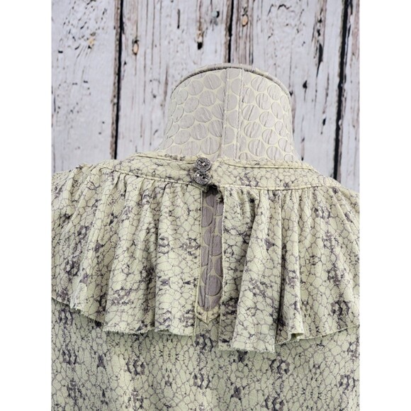 ALK Women's Medium Anama Ruffle V Neck Peasant Button Down Blouse Shirt Top EUC - Picture 10 of 14